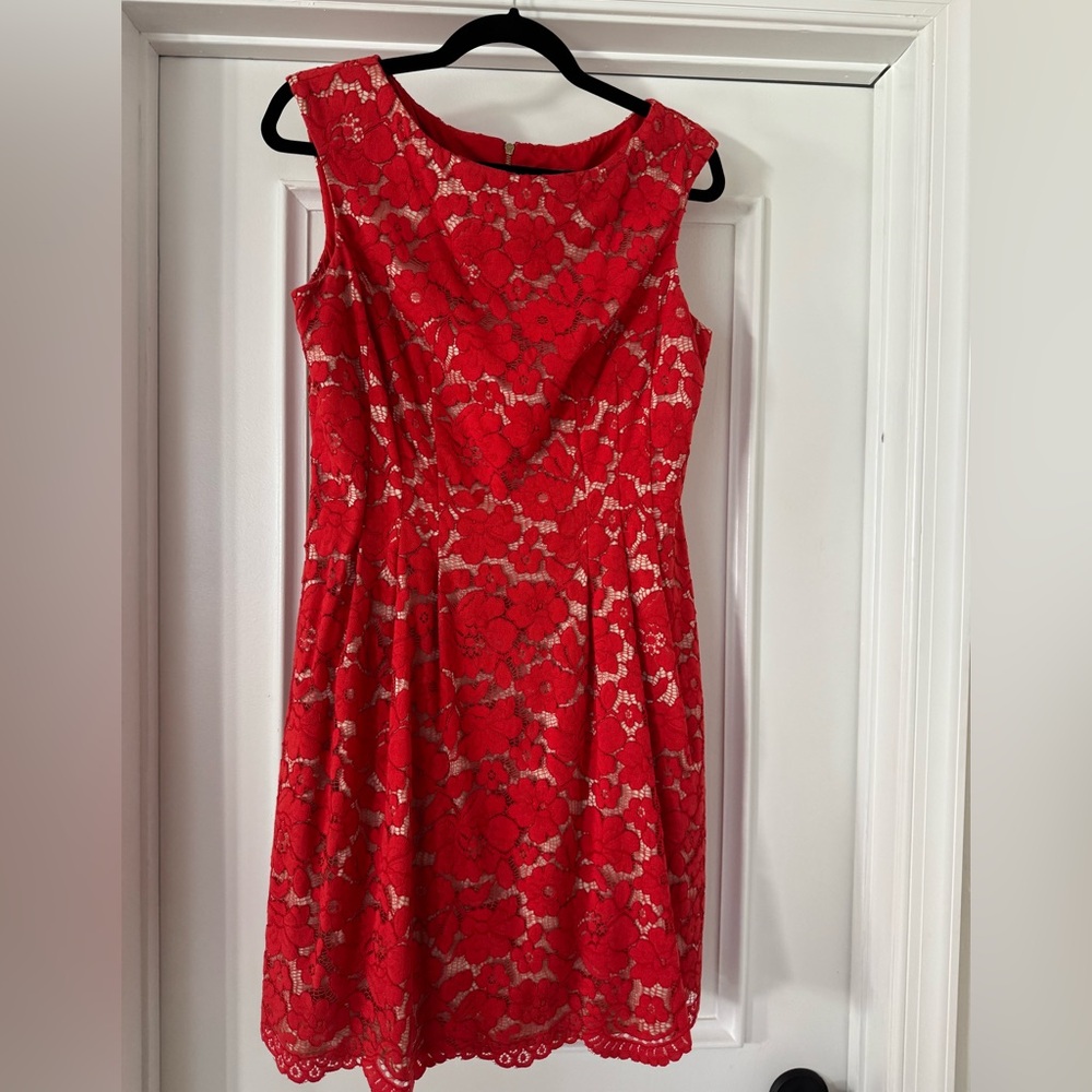 Vince Camuto Red Floral Lace Midi Dress
